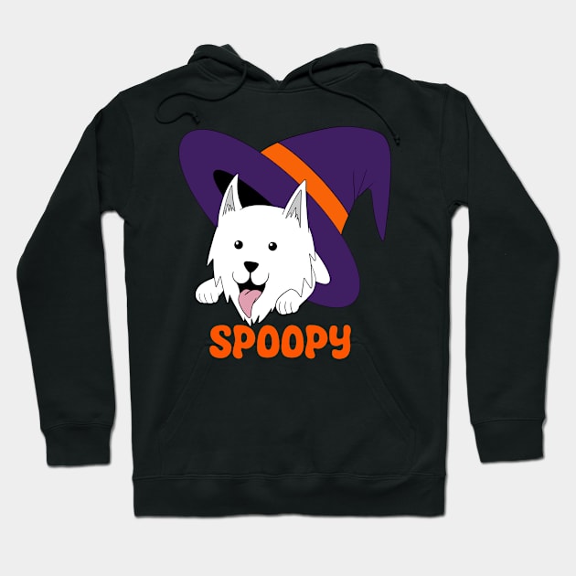 Spoopy Wolf in Witch’s Hat - White Hoodie by RA Art